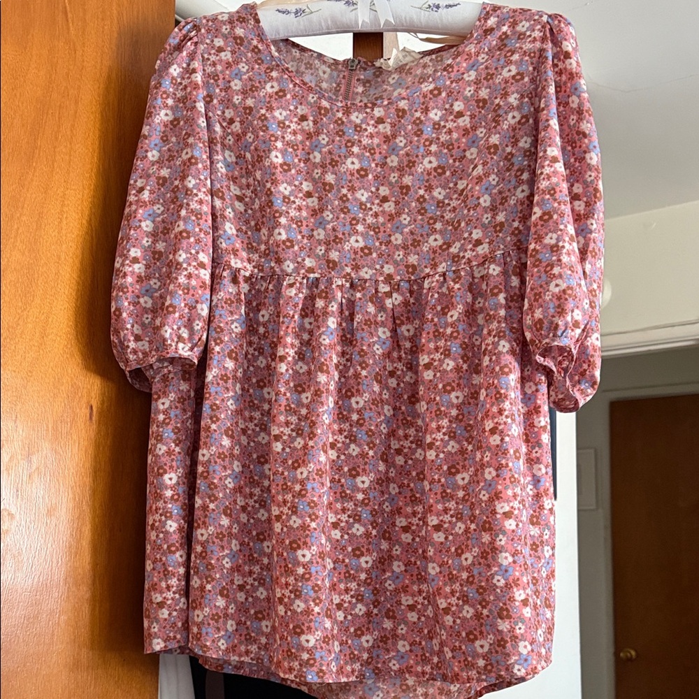 Forever 21 Pink and Blue Floral baby doll Top